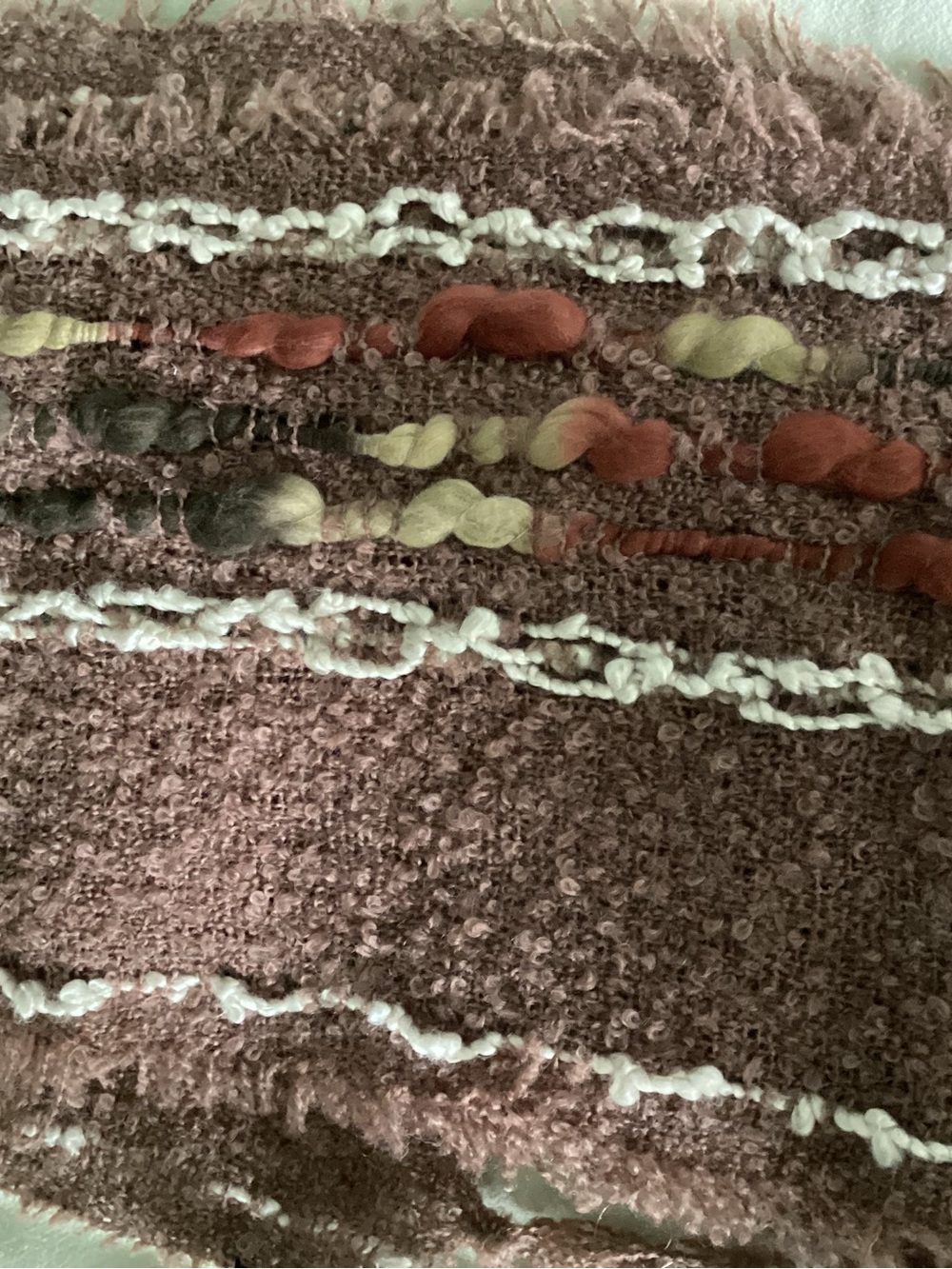 Noelle Artisan-Look Textured Tan Fringe Scarf with Earthy Color Accents - Picture 3 of 7